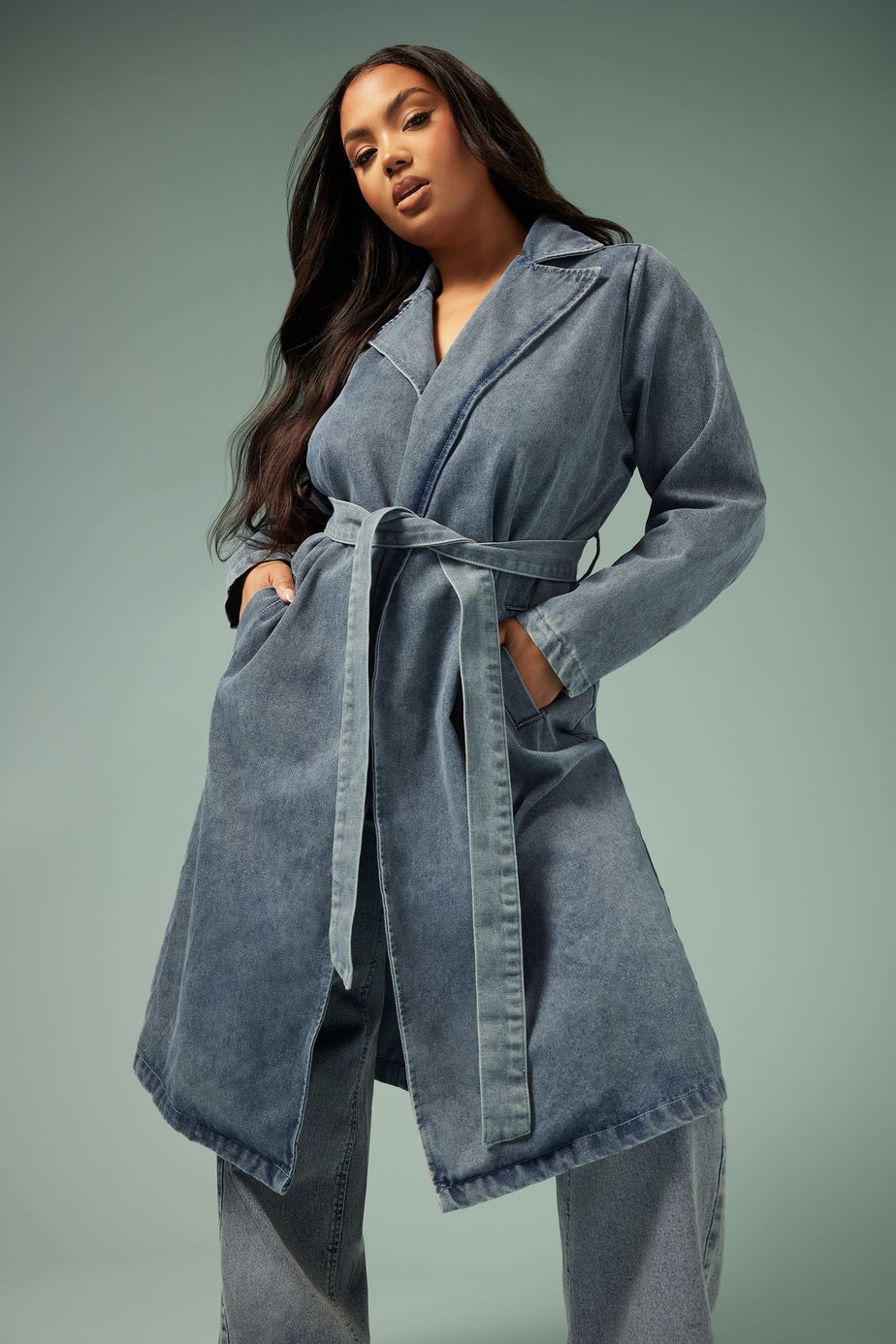 Yours Limited Collection Curve Mid Blue Belted Denim Trench Coat