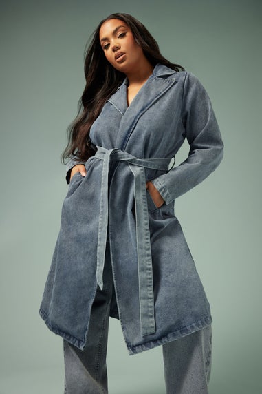 Yours Limited Collection Curve Mid Blue Belted Denim Trench Coat