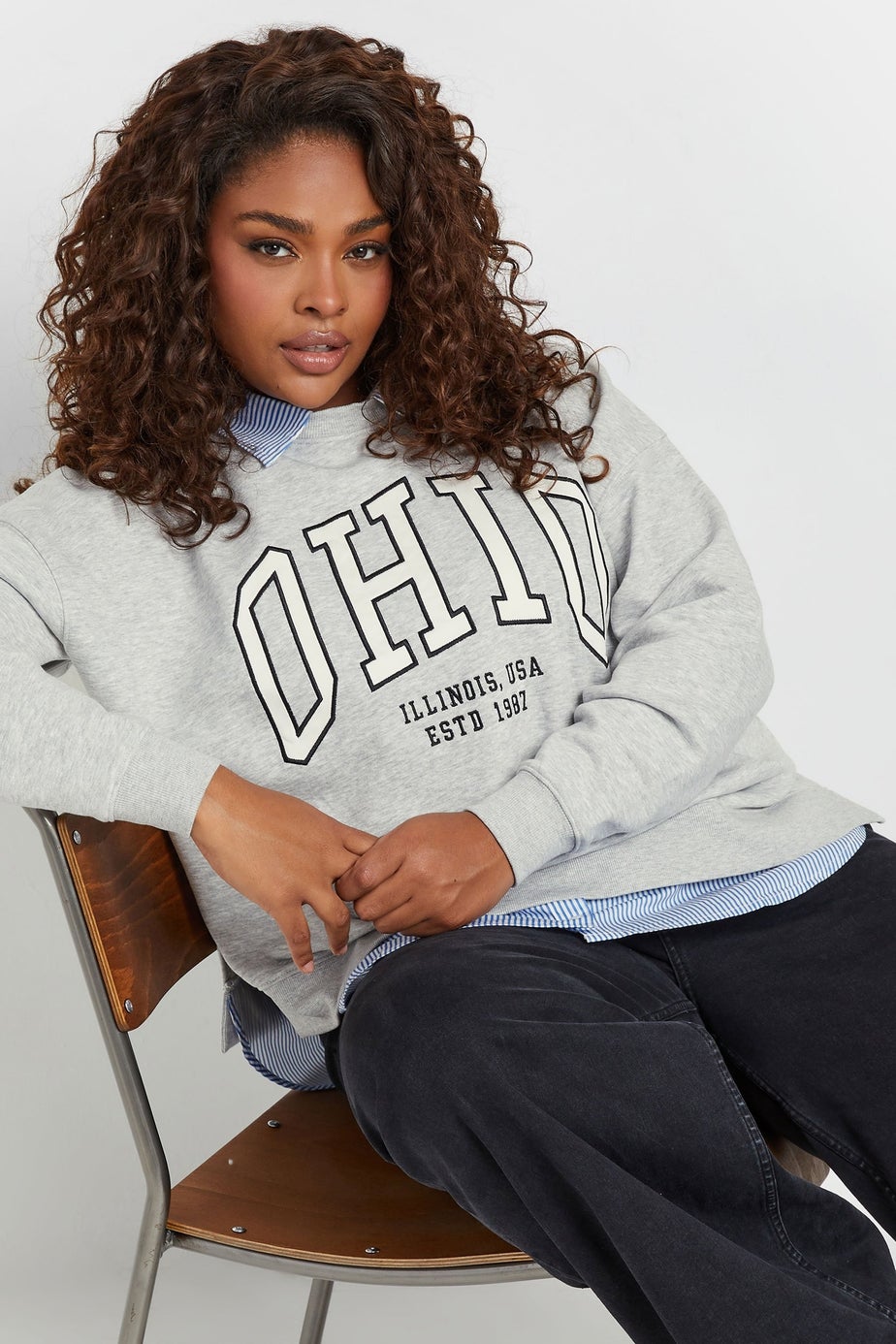 Yours Curve Grey Ohio 2-In-1 Sweatshirt