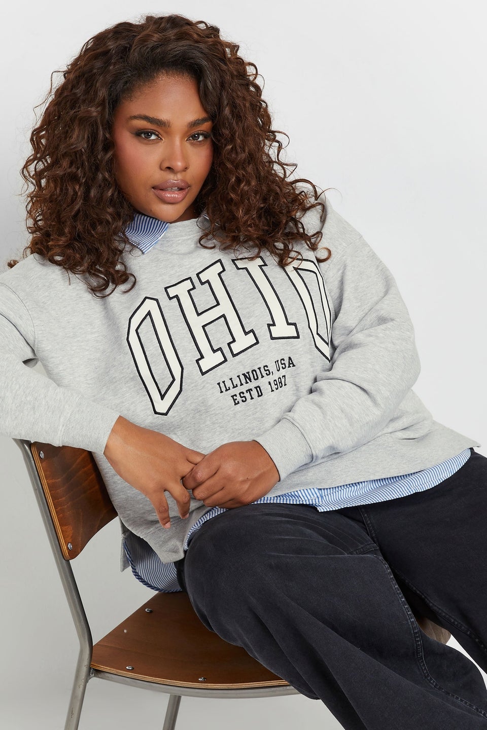 Yours Curve Grey Ohio 2-In-1 Sweatshirt