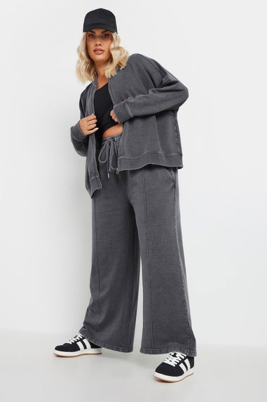 Yours Curve Grey Acid Wash Oversized Sweat Bomber Jacket