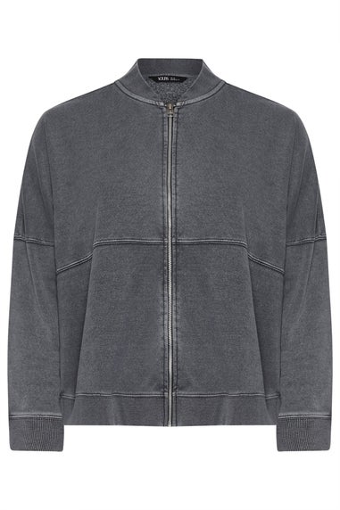 Yours Curve Grey Acid Wash Oversized Sweat Bomber Jacket