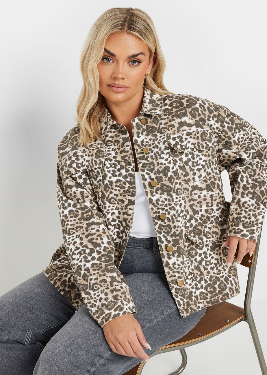 Yours Curve Natural Brown Leopard Print Twill Jacket