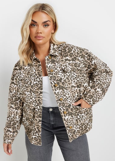 Yours Curve Natural Brown Leopard Print Twill Jacket