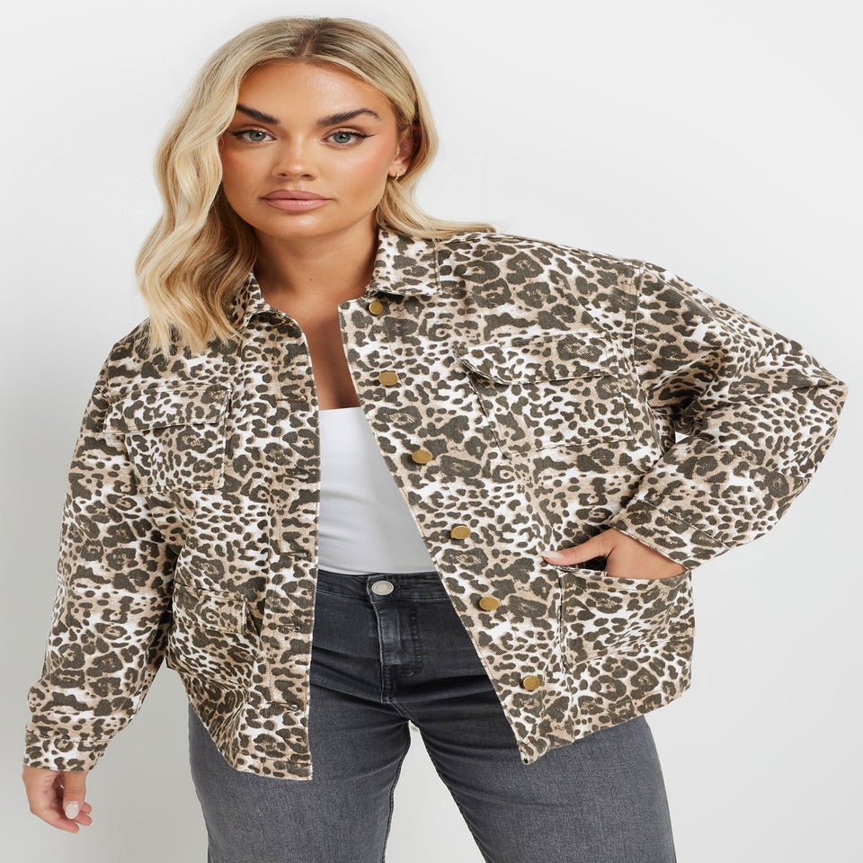 Yours Curve Natural Brown Leopard Print Twill Jacket