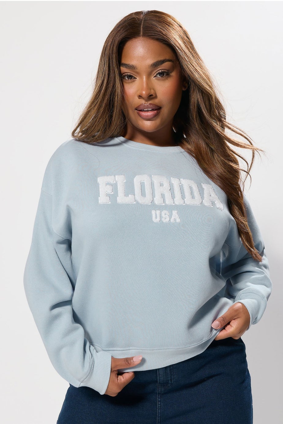 Yours Curve Light Blue Florida Slogan Sweatshirt