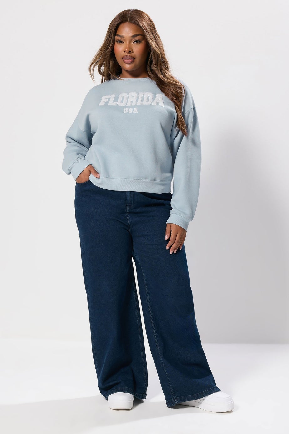 Yours Curve Light Blue Florida Slogan Sweatshirt