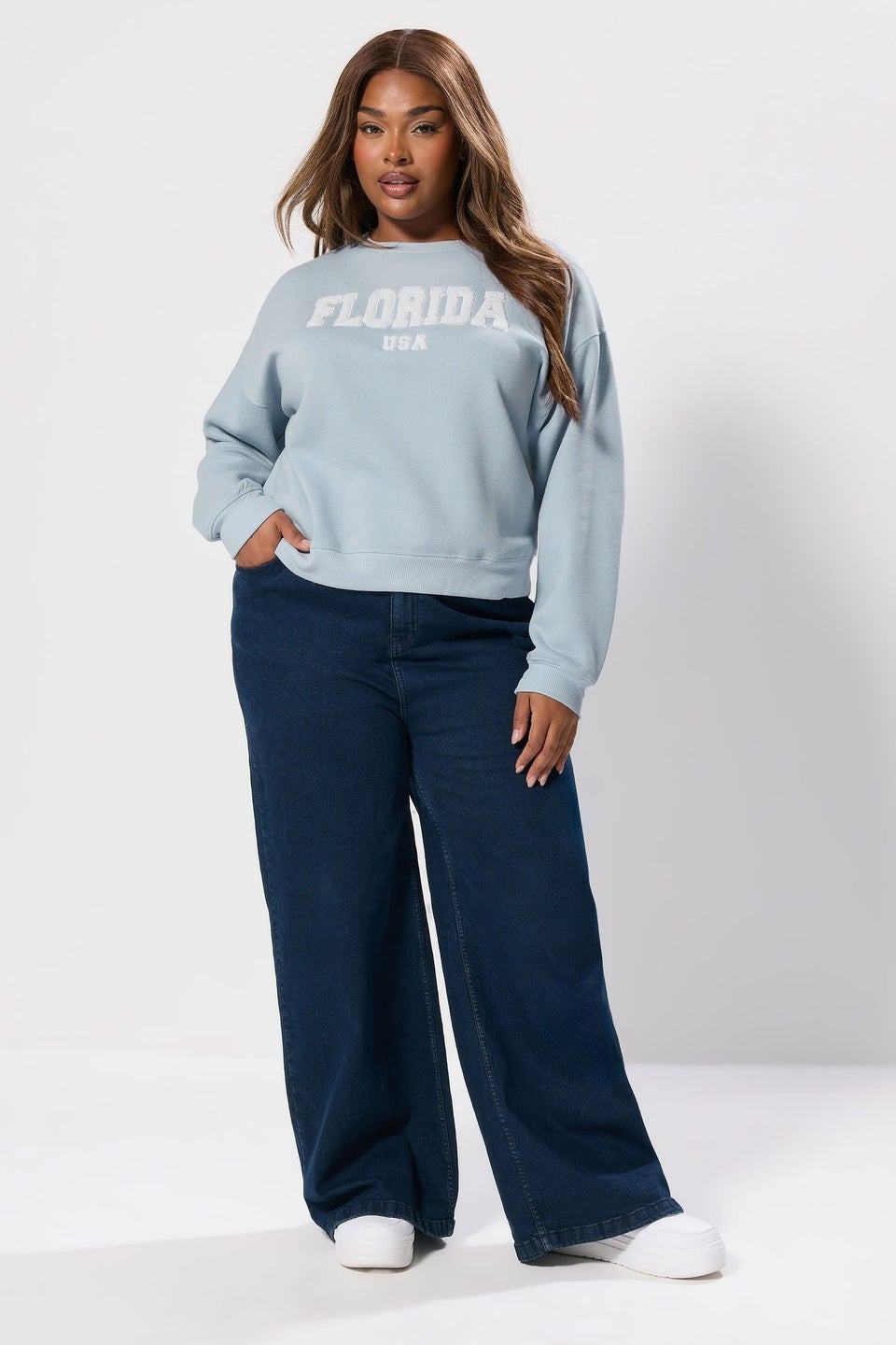 Yours Curve Light Blue Florida Slogan Sweatshirt