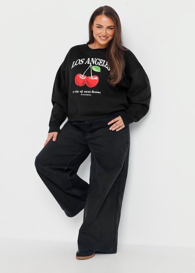 Yours Curve Black Los Angeles Cherry Sweatshirt