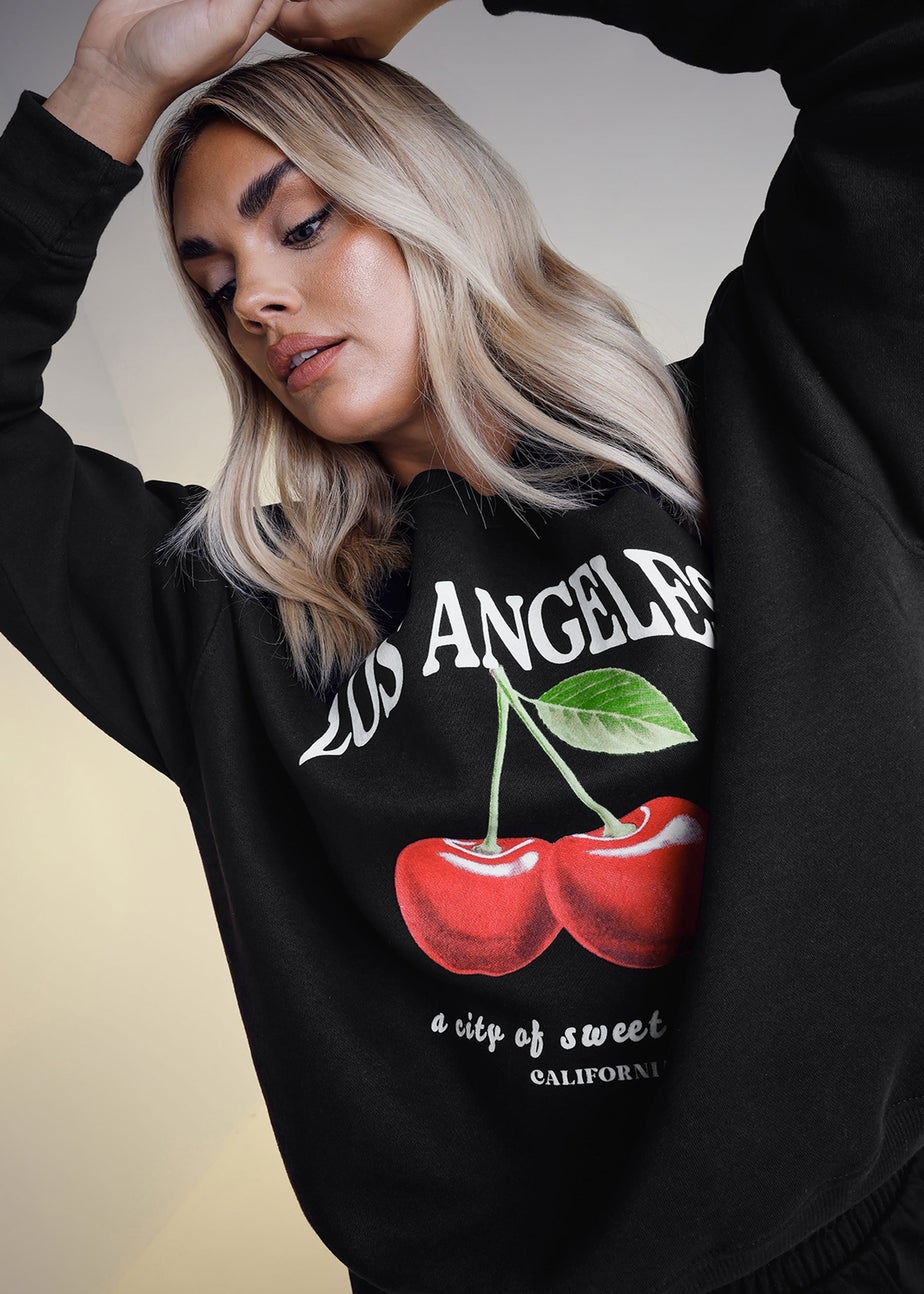 Yours Curve Black Los Angeles Cherry Sweatshirt