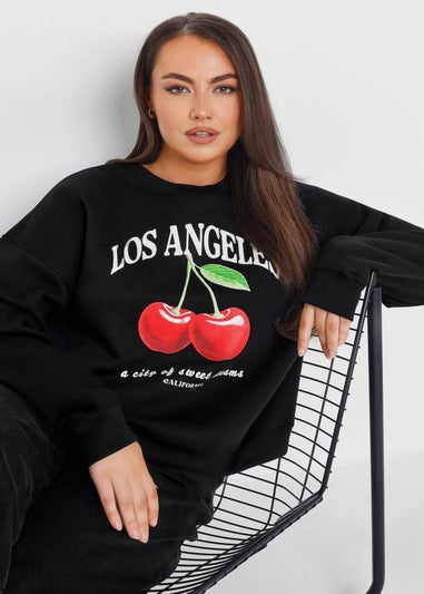 Yours Curve Black Los Angeles Cherry Sweatshirt