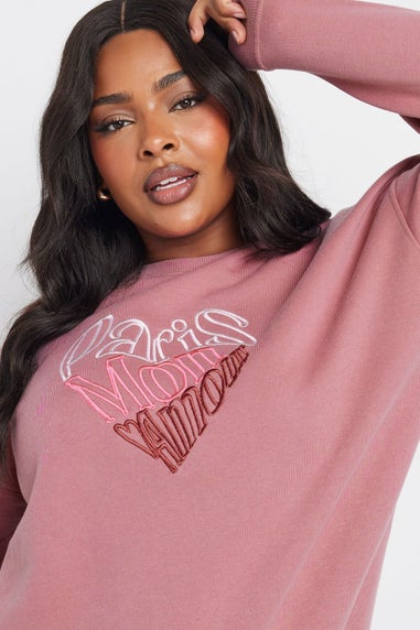 Yours Curve Pink Paris Mon Amour Embroidered Sweatshirt