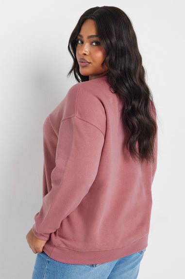 Yours Curve Pink Paris Mon Amour Embroidered Sweatshirt