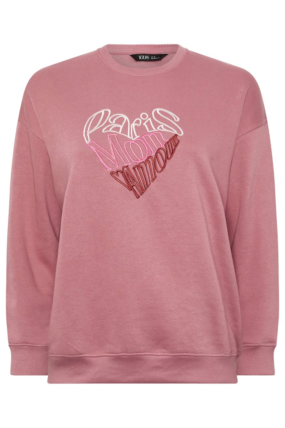 Yours Curve Pink Paris Mon Amour Embroidered Sweatshirt