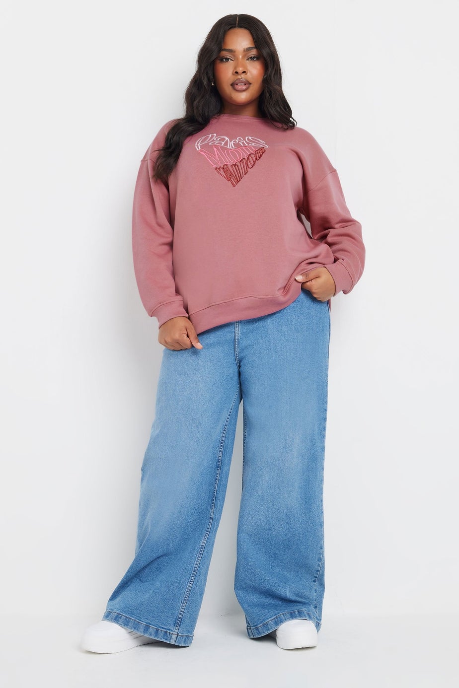 Yours Curve Pink Paris Mon Amour Embroidered Sweatshirt