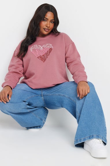 Yours Curve Pink Paris Mon Amour Embroidered Sweatshirt