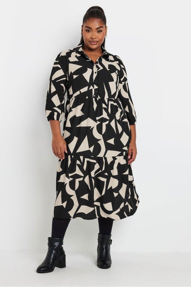 Yours Curve Black & White Abstract Print Shirt Dress