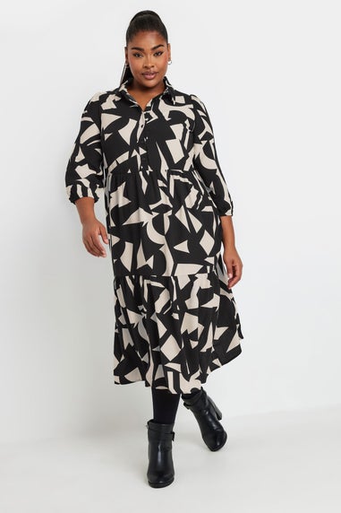 Yours Curve Black & White Abstract Print Shirt Dress