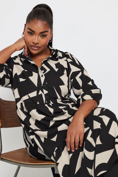 Yours Curve Black & White Abstract Print Shirt Dress