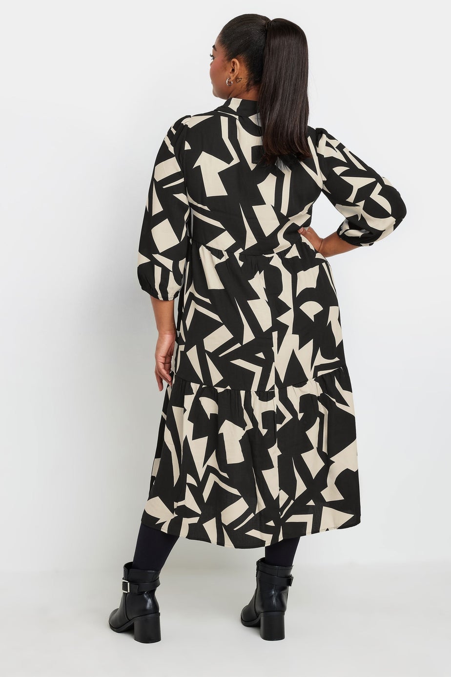 Yours Curve Black & White Abstract Print Shirt Dress
