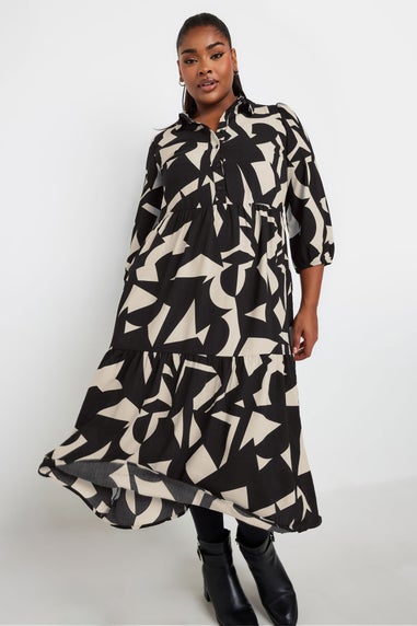Yours Curve Black & White Abstract Print Shirt Dress
