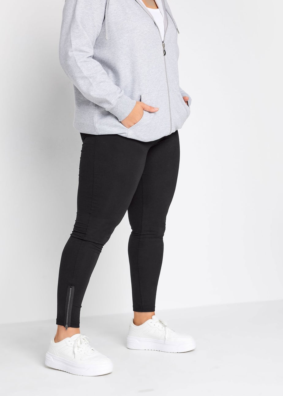 Yours Curve Black Zip Hem Leggings