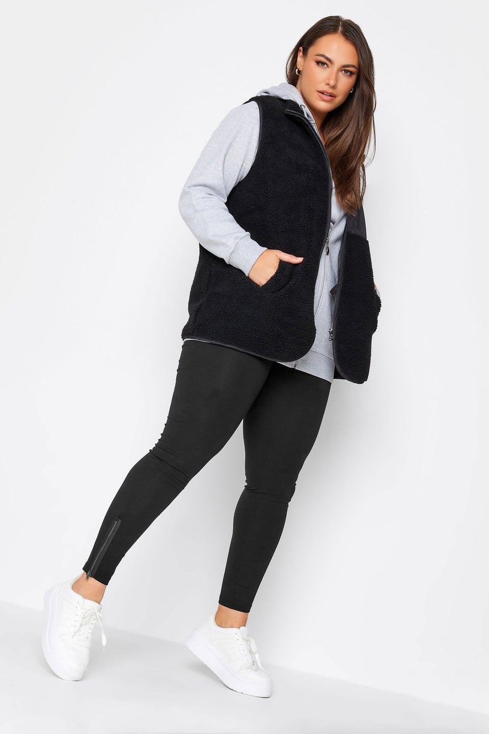 Yours Curve Black Zip Hem Leggings