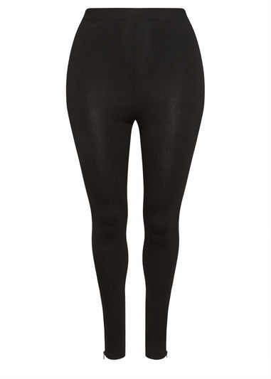 Yours Curve Black Zip Hem Leggings