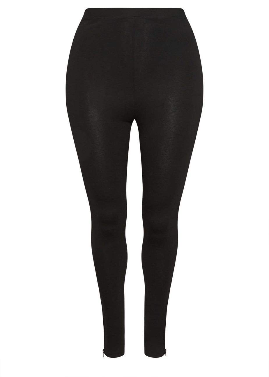 Yours Curve Black Zip Hem Leggings