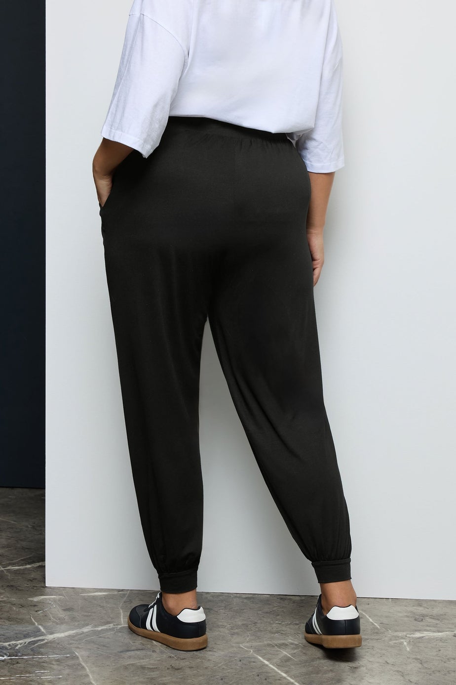 Yours Curve Black Cuffed Harem Joggers