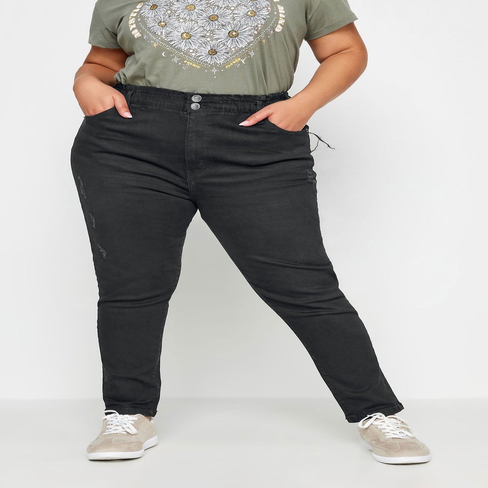 Yours Curve Black Elasticated Stretch MOM Jeans