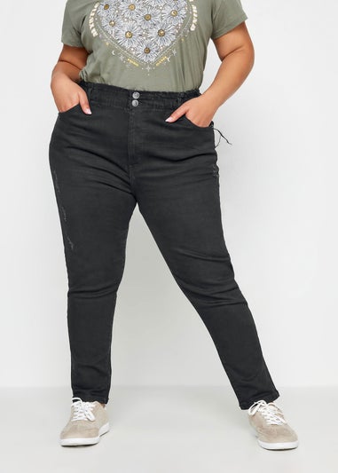Yours Curve Black Elasticated Stretch MOM Jeans