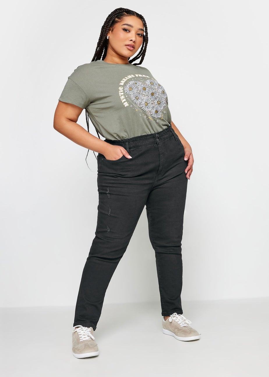 Yours Curve Black Elasticated Stretch MOM Jeans