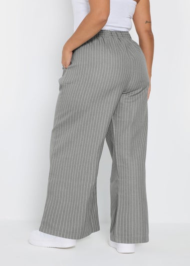 Yours Curve Grey Pinstripe Wide Leg Trousers