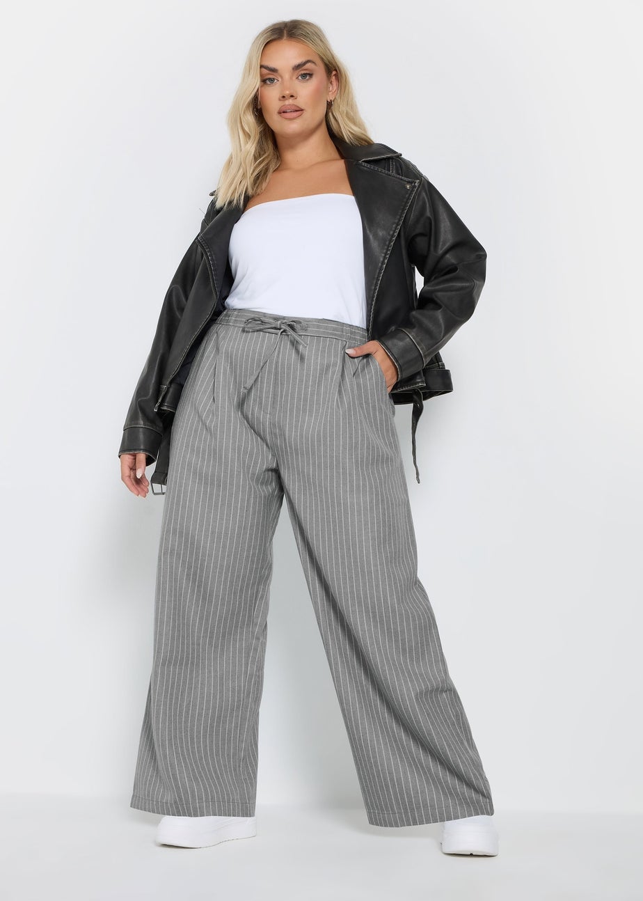 Yours Curve Grey Pinstripe Wide Leg Trousers