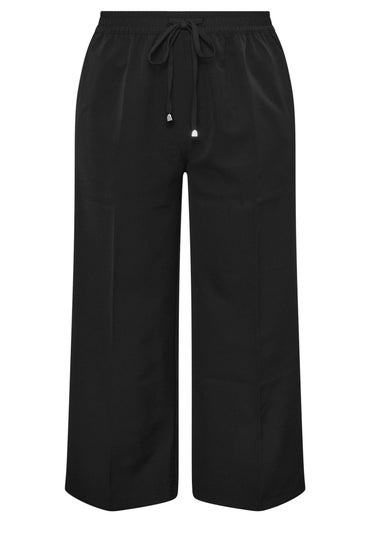 Yours Curve Black Pull On Wide Leg Trousers