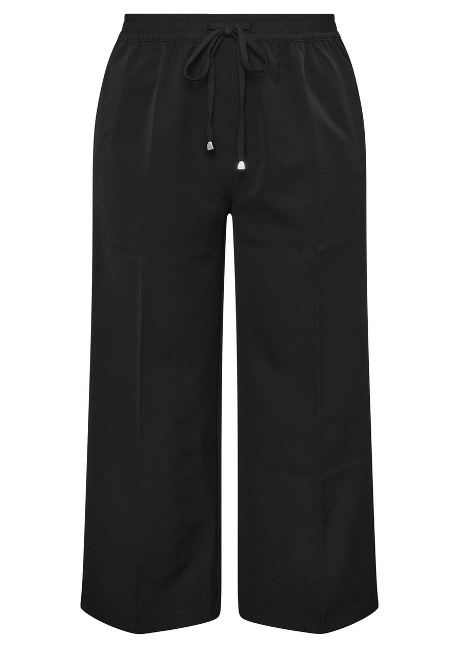 Yours Curve Black Pull On Wide Leg Trousers