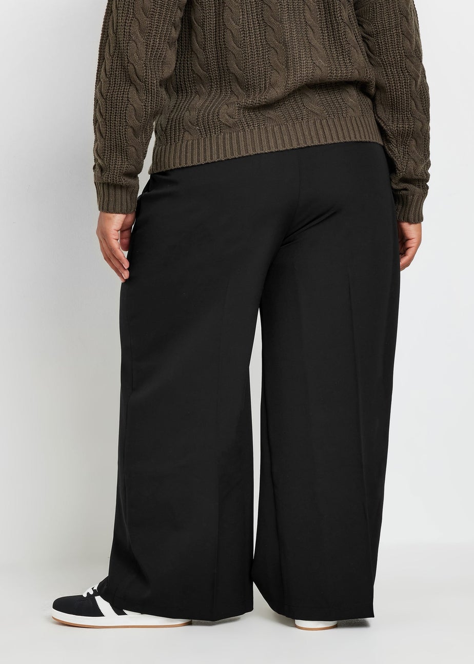 Yours Curve Black Pull On Wide Leg Trousers