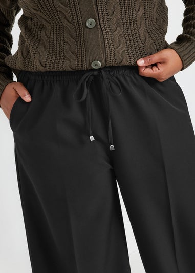 Yours Curve Black Pull On Wide Leg Trousers