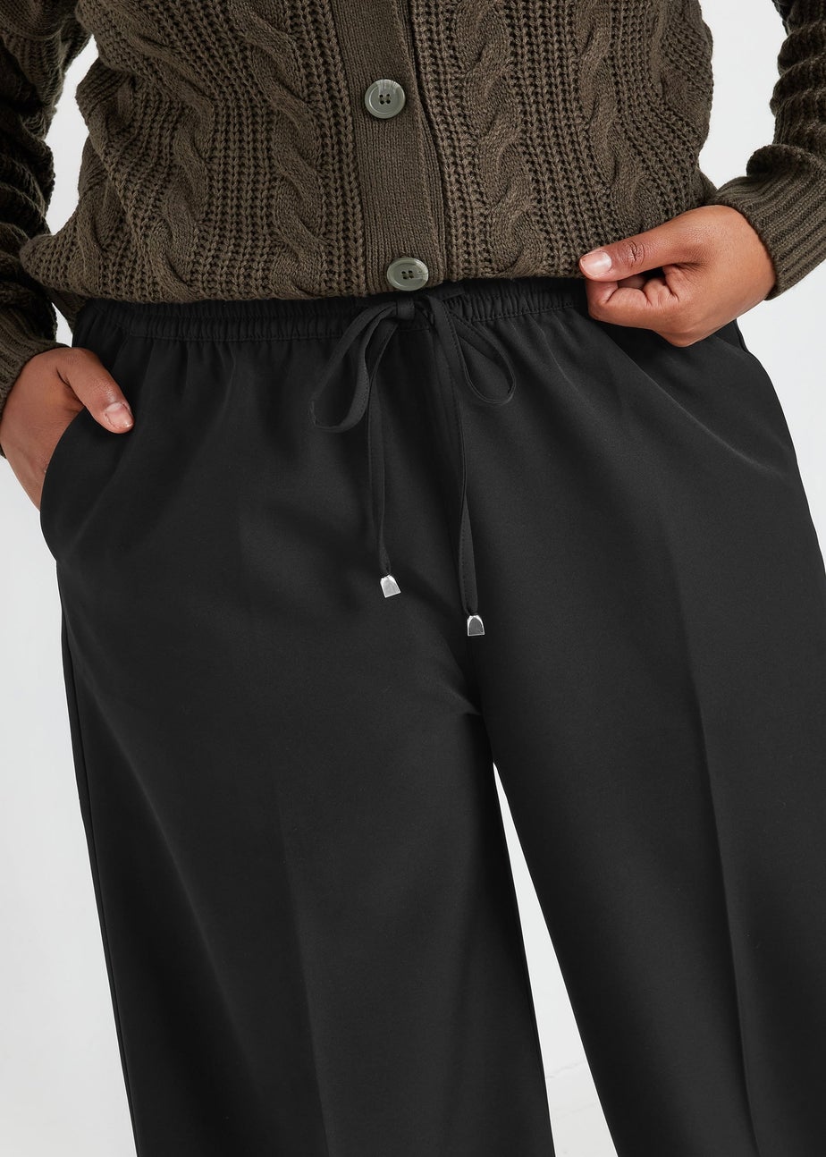 Yours Curve Black Pull On Wide Leg Trousers
