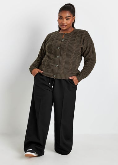 Yours Curve Black Pull On Wide Leg Trousers