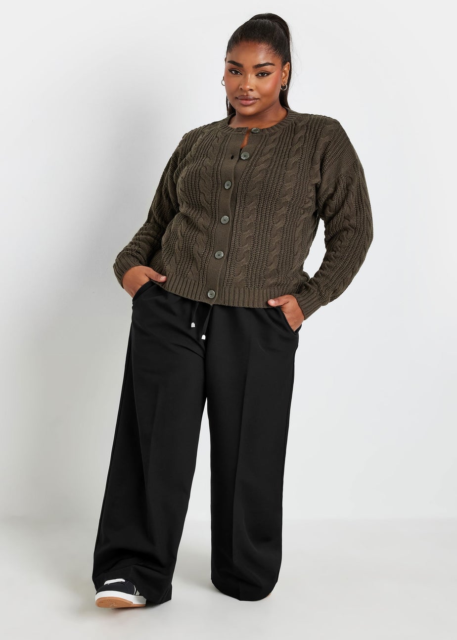 Yours Curve Black Pull On Wide Leg Trousers