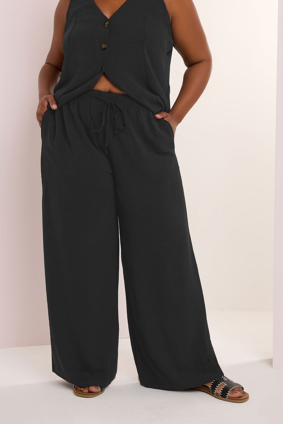 Yours Curve Black Twill Wide Leg Trousers