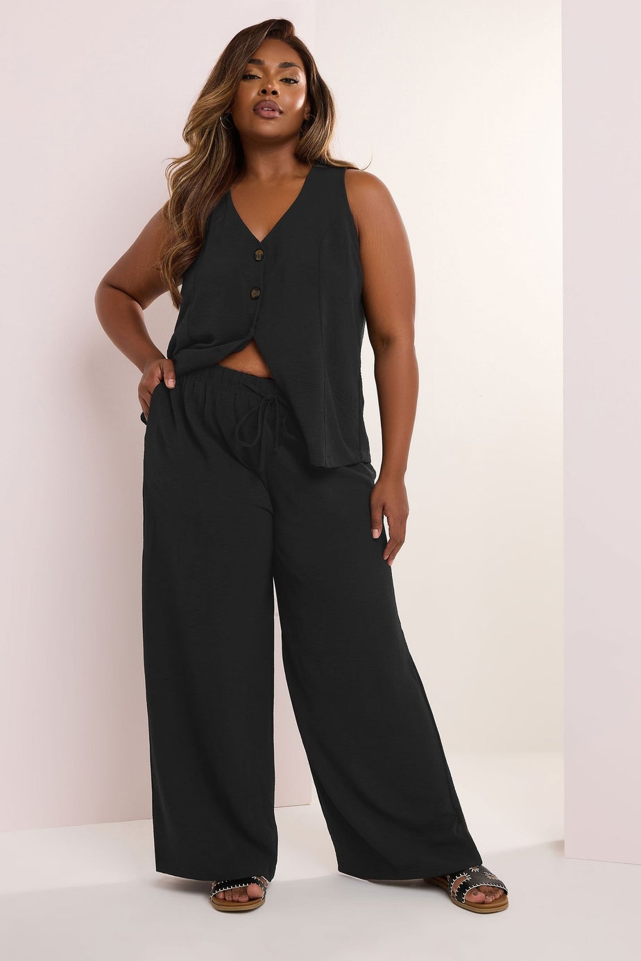 Yours Curve Black Twill Wide Leg Trousers