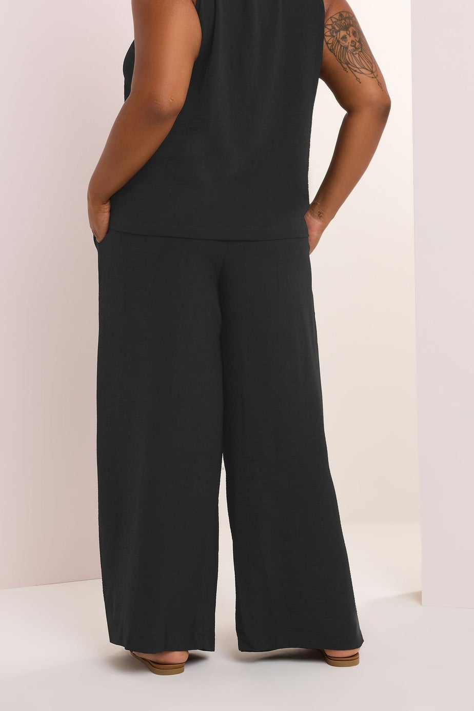 Yours Curve Black Twill Wide Leg Trousers