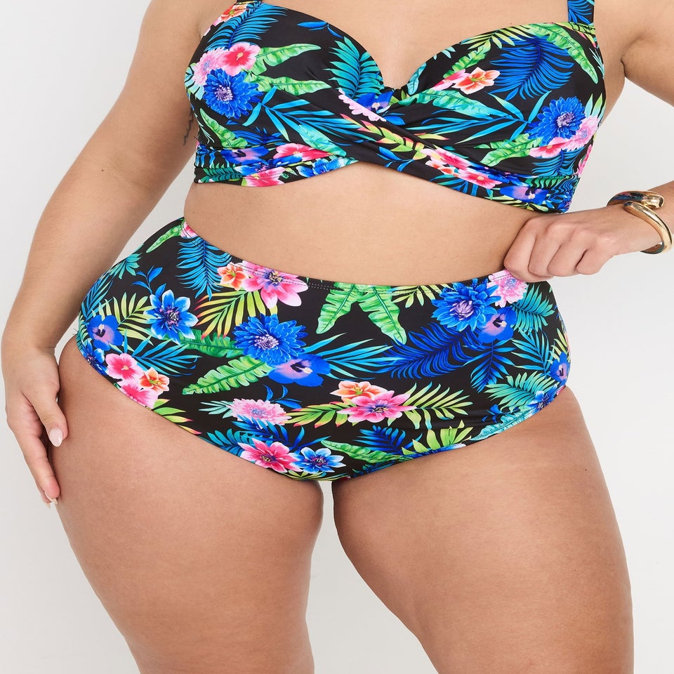 Yours Curve Black Tropical Floral Print High Waisted Bikini Briefs