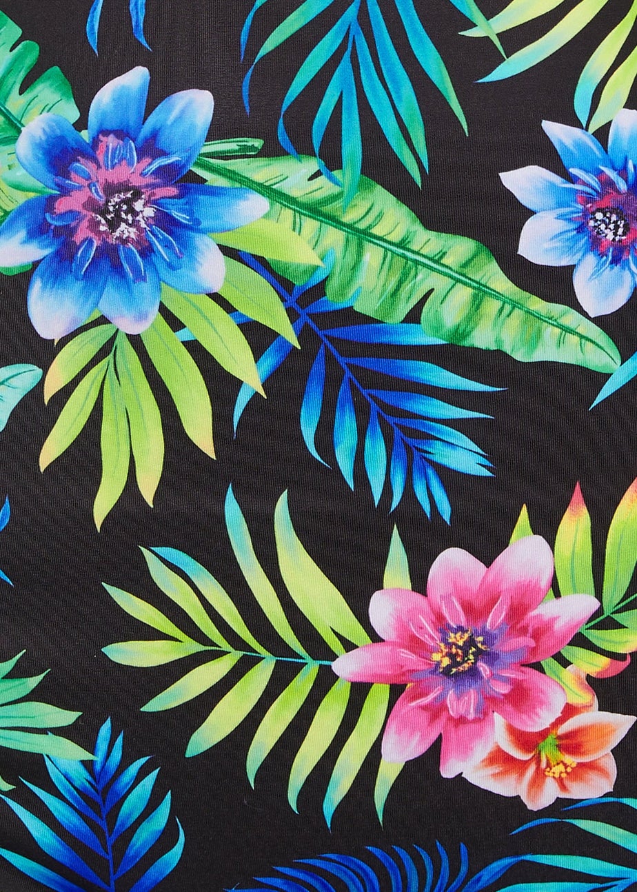 Yours Curve Black Tropical Floral Print High Waisted Bikini Briefs