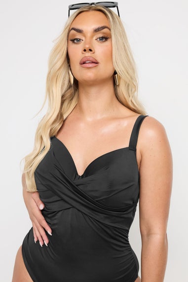 Yours Curve Black Twist Front Premium Underwired Swimsuit