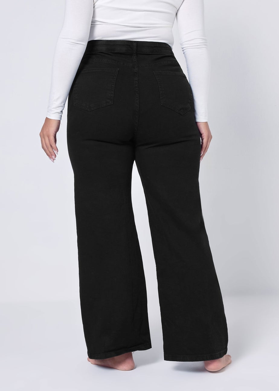 Yours Curve Black Wide Leg Denim Jeans