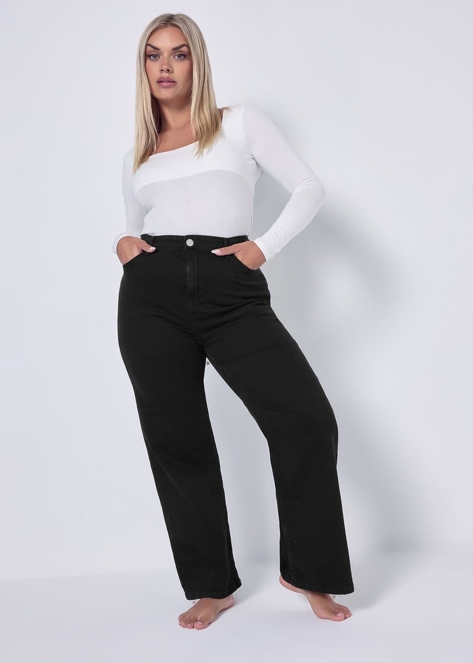 Yours Curve Black Wide Leg Denim Jeans